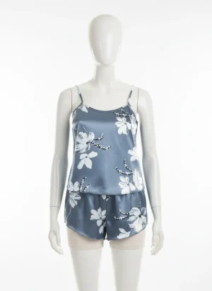 Pyjama satin caraco short imprimé floral femme été - Vue 1 - Pyjama satin
