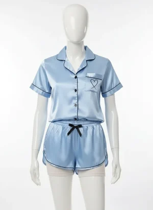 Pyjama satin ensemble short broderie délicate femme - Vue 1 - Pyjama satin