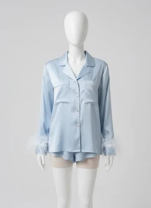 Pyjama satin plumes ensemble court femme élégant - Vue 1 - Pyjama satin