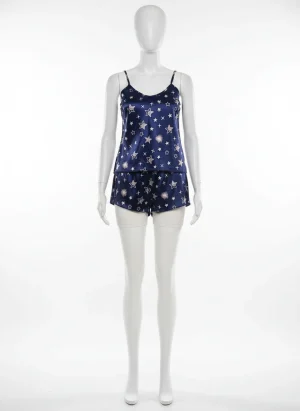 Pyjama satin polyester caraco short imprimé femme décontracté - Vue 1 - Pyjama satin