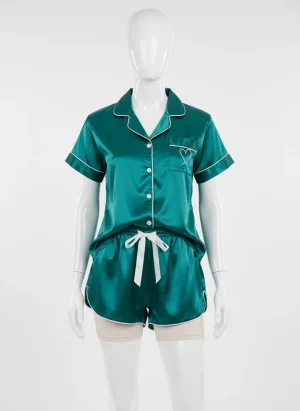 Pyjama satin polyester court brodé nuit femme - Vue 1 - Pyjama satin