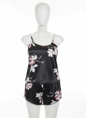 Pyjama satin polyester ensemble caraco short femme minimaliste - Vue 1 - Pyjama satin
