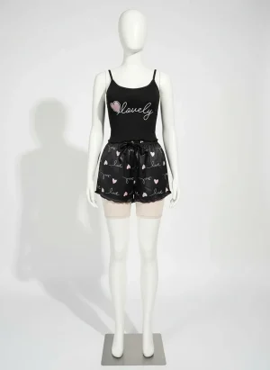 Pyjama satin polyester ensemble caraco short femme sensuel - Vue 1 - Pyjama satin
