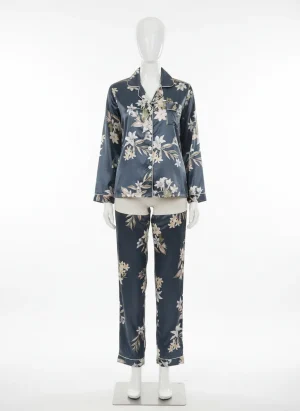 Pyjama satin polyester ensemble fleuri détente femme - Vue 1 - Pyjama satin