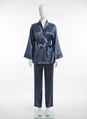 Pyjama satin polyester ensemble kimono nuit femme - Vue 1 - Pyjama satin