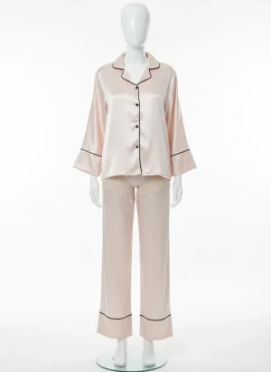 Pyjama satin polyester ensemble long nuit femme - Vue 1 - Pyjama satin