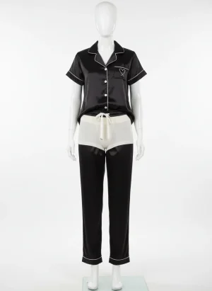 Pyjama satin polyester ensemble pantalon femme intemporel - Vue 1 - Pyjama satin