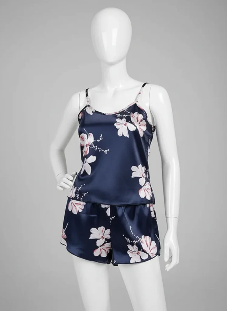 Pyjama satin polyester femme ensemble caraco printanier - Vue 7 - Pyjama satin
