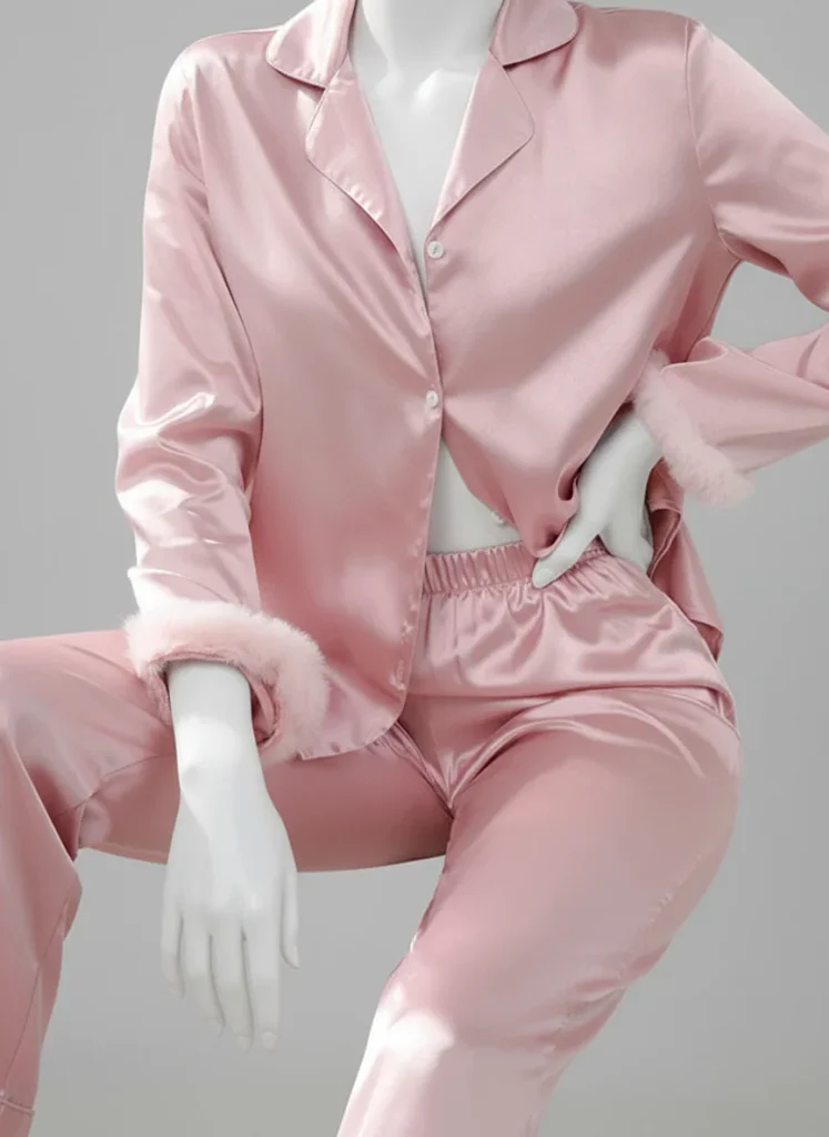 Pyjama satin polyester femme ensemble long coupe classique - Vue 8 - Pyjama satin