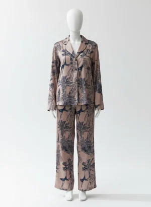 Pyjama satin polyester femme ensemble nuit imprimé tropical - Vue 1 - Pyjama satin