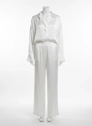 Pyjama satin polyester femme ensemble nuit fluide sophistiqué - Vue 1 - Pyjama satin