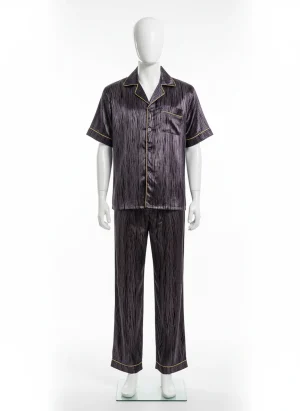 Pyjama satin polyester homme ensemble classique manches courtes - Vue 1 - Pyjama satin