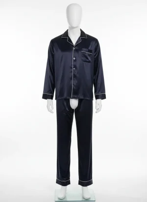Pyjama satin polyester homme manches longues confortable - Vue 1 - Pyjama satin