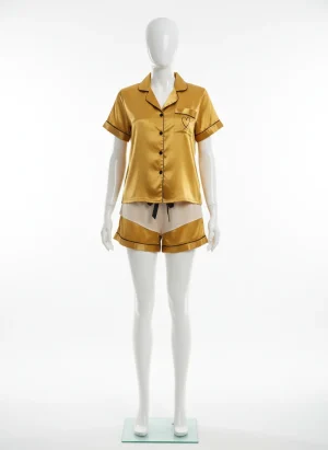 Pyjama satin polyester manches courtes short femme raffiné - Vue 1 - Pyjama satin