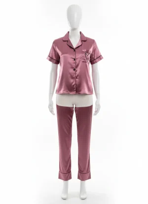 Pyjama satin polyester manches longues femme élégant - Vue 1 - Pyjama satin
