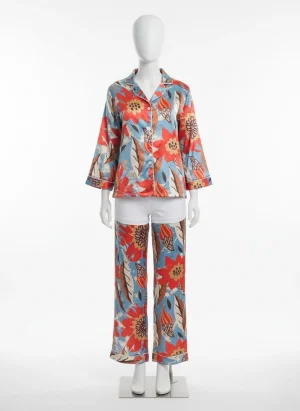 Pyjama satin polyester plumes femme ensemble nuit élégant - Vue 1 - Pyjama satin