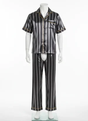 Pyjama satin polyester rayé confort nuit homme - Vue 1 - Pyjama satin